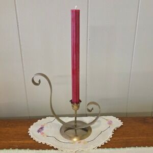 Vintage Brass Candlestick Holder Ornate Scroll Design Single Taper Candle Gold